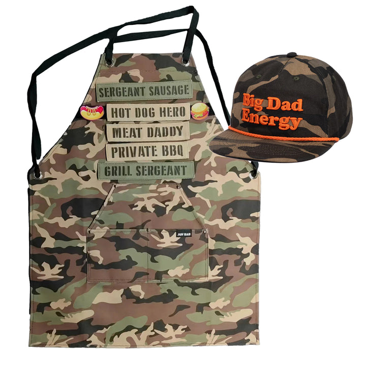 Backyard Dad Bundle: Grill Sergeant Apron + Camo Big Dad Energy Hat
