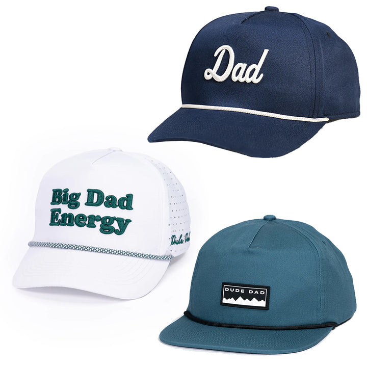 The Legendary Dad Hat Bundle: Dad Script Hat + Big Dad Energy Hat + Mountain Hat