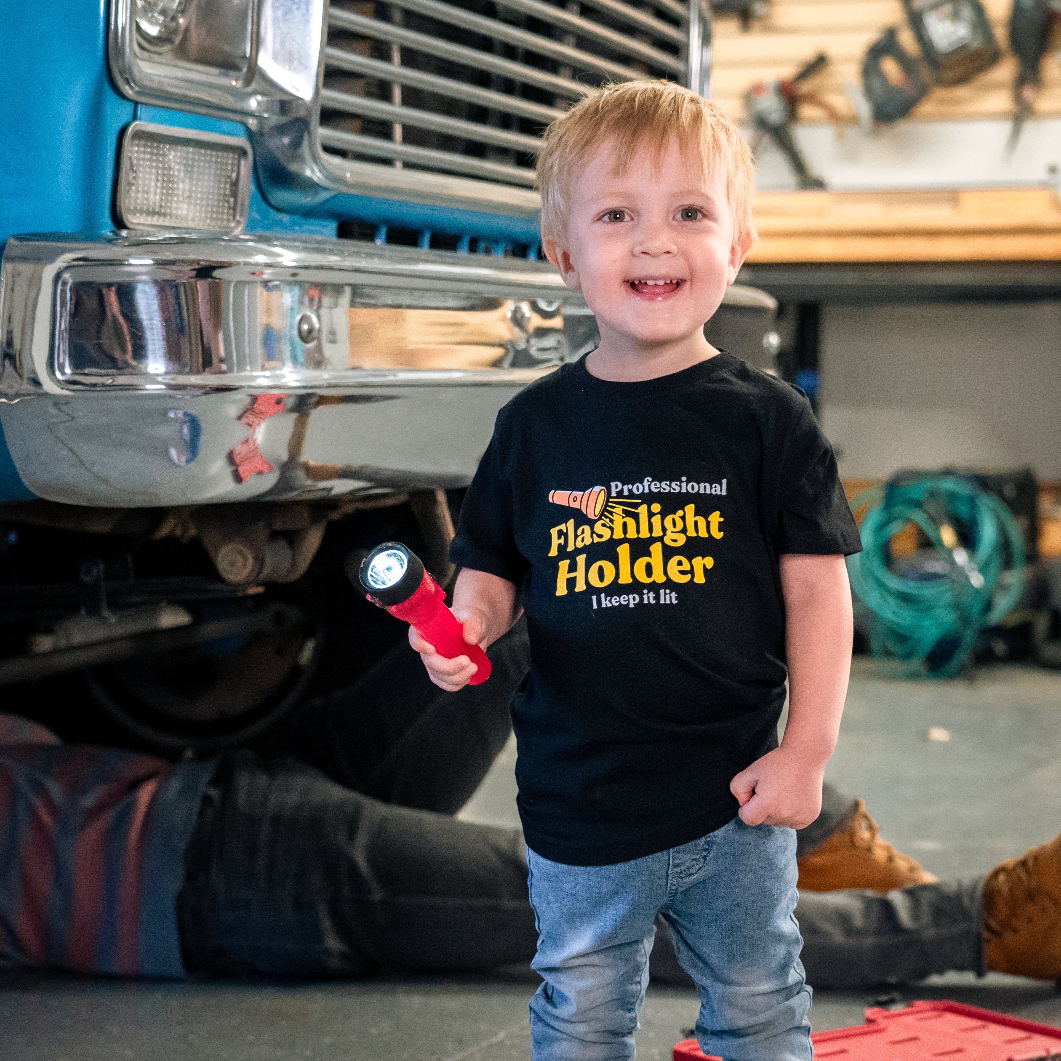 Professional Flashlight Holder Kids Shirt – Dude Dad