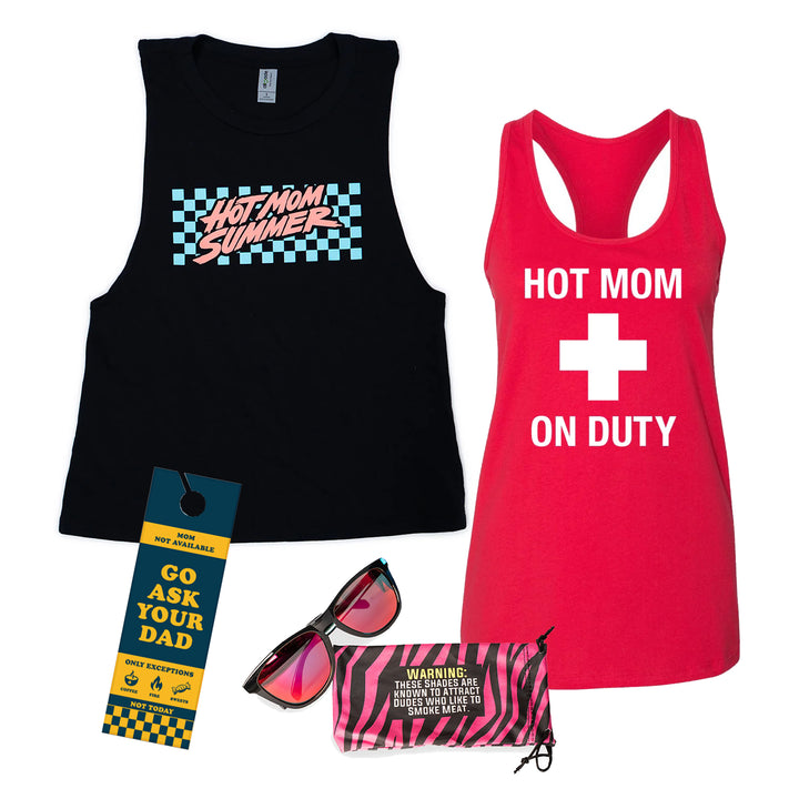 Hot Mom Summer Bundle: Hot Mom Summer Tank + Hot Mom on Duty Tank + Sunglasses + FREE Door Tag