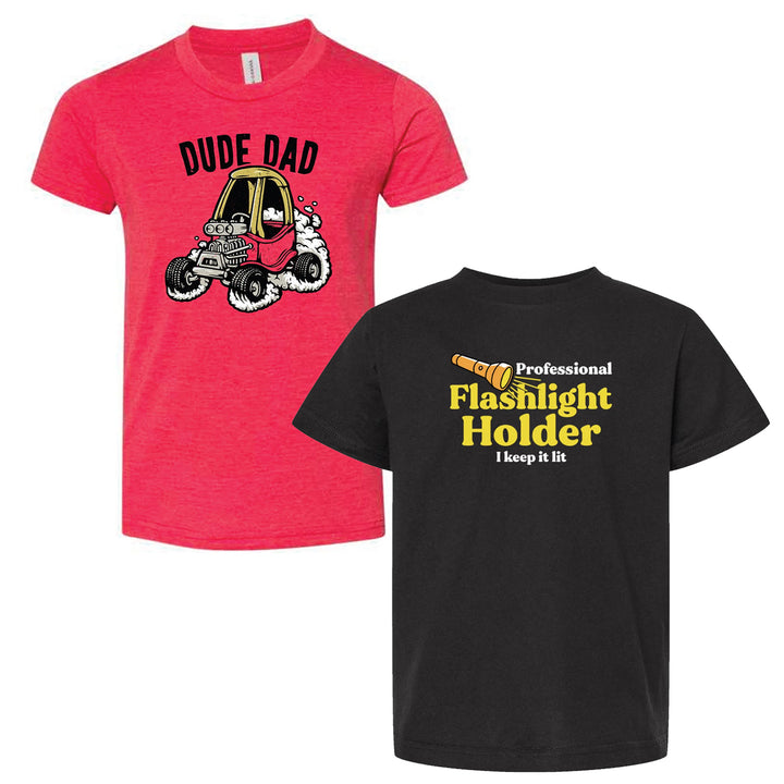 Mini Mayhem Bundle: Cozy Coupe Kids Shirt +Professional Flashlight Holder Kids Shirt