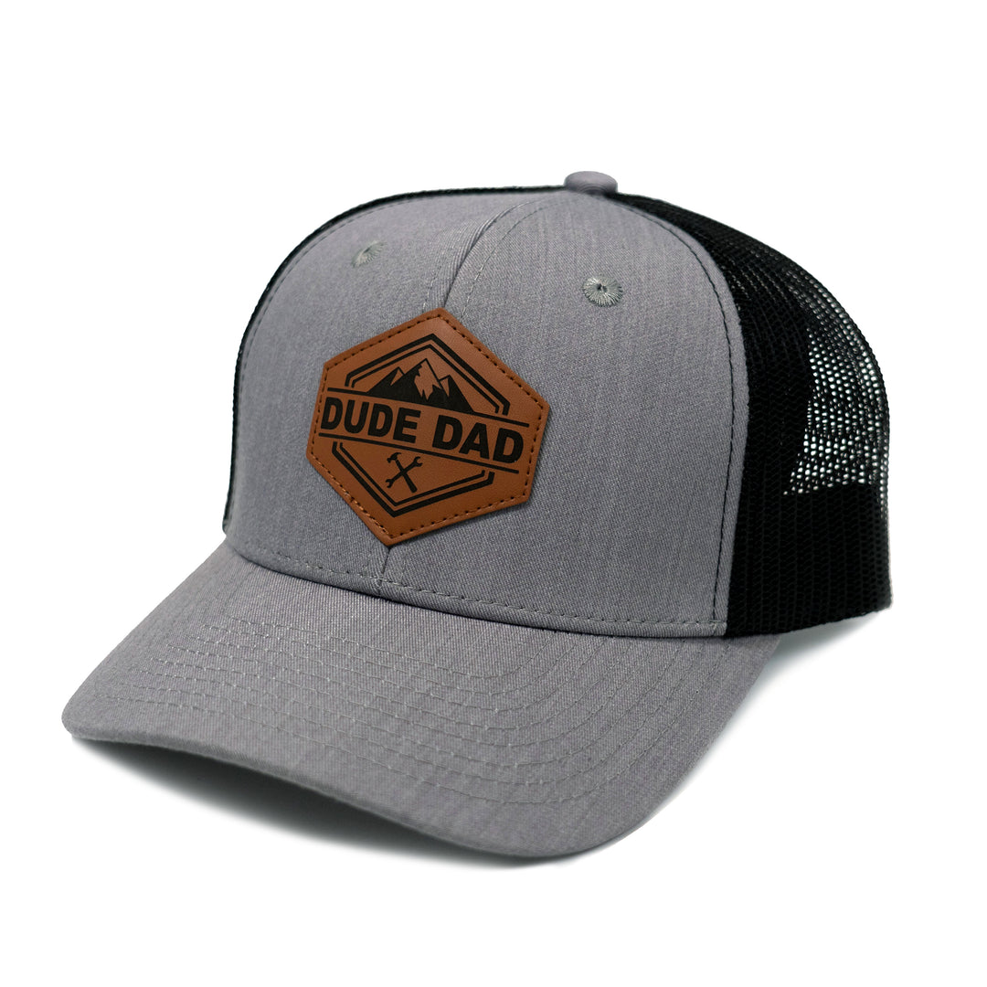 Faux Leather Patch Hat - Grey/Black Trucker Snapback