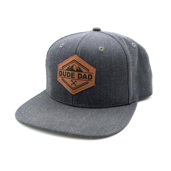 Faux Leather Patch Hat - Grey Flatbill Snapback