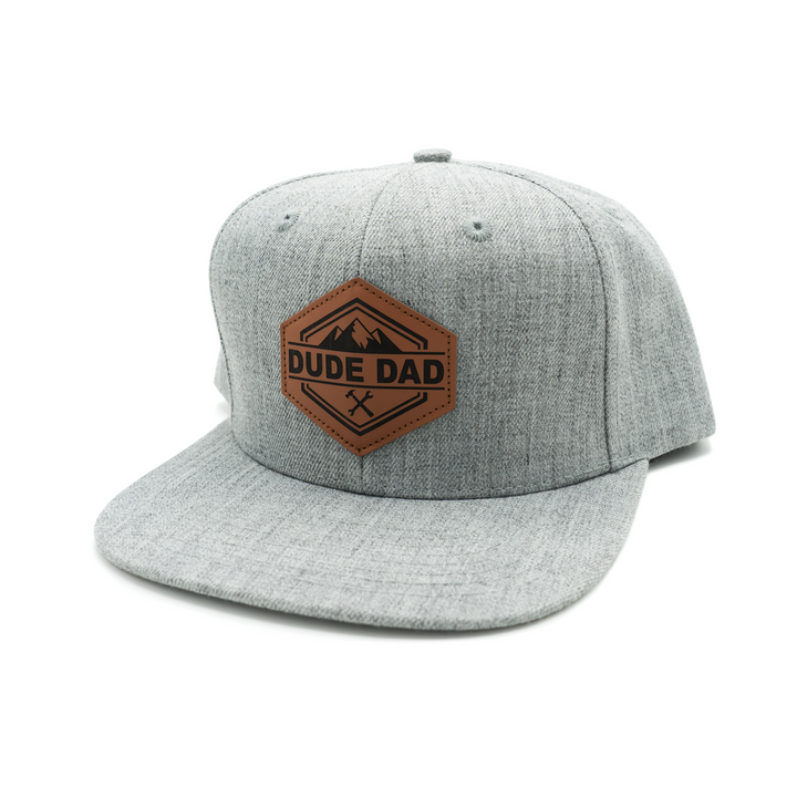 Faux Leather Patch Hat - Grey Flatbill Snapback