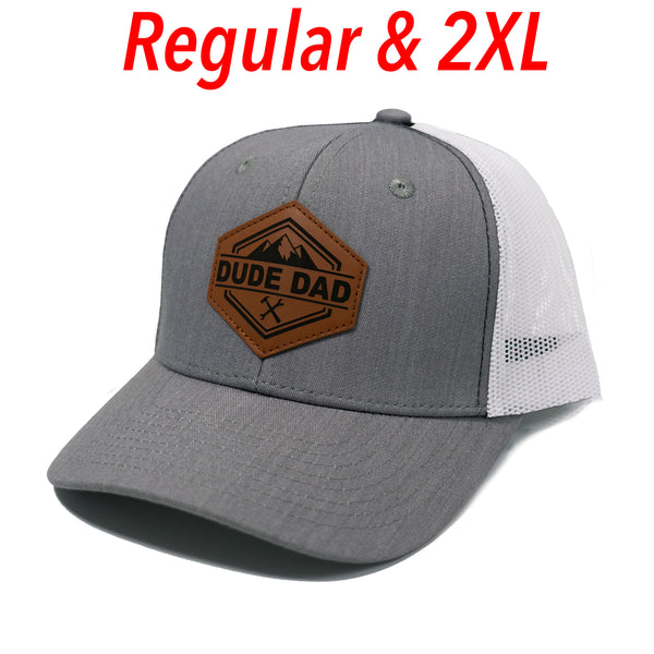 Faux Leather Patch Hat - Grey/White Trucker Snapback